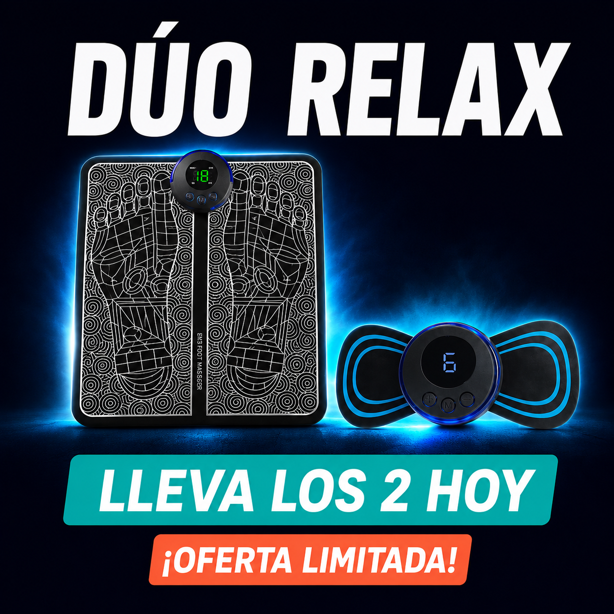 RelaxStep™ + FlexRelief™ (masajeador de pies + masajeador muscular)