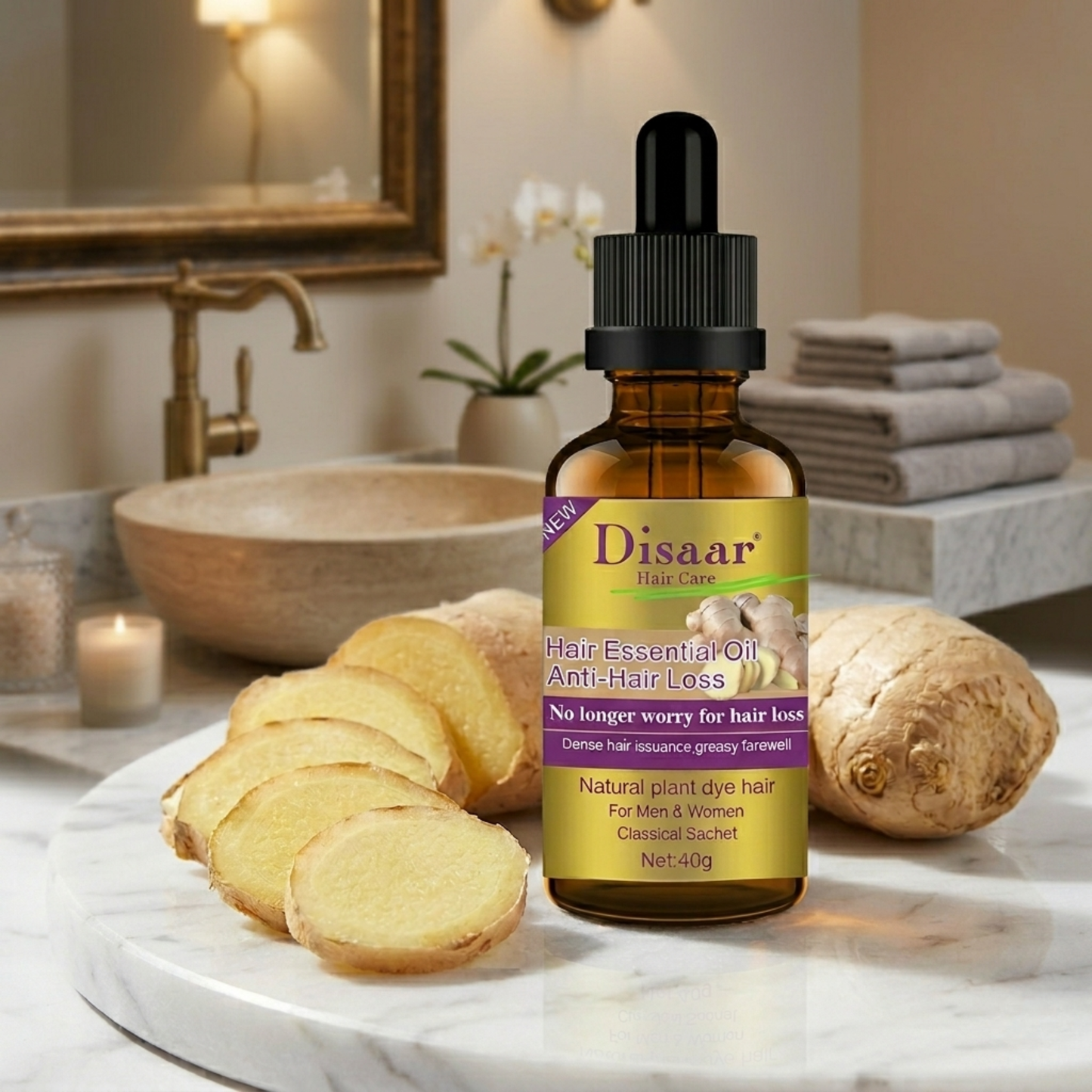 GingerGrow™ – Aceite Esencial Anticaída con Jengibre Natural | Estimula el Crecimiento Capilar en Hombres y Mujeres