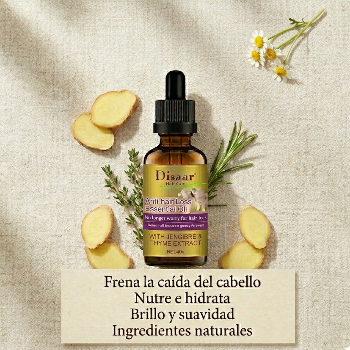 GingerGrow™ – Aceite Esencial Anticaída con Jengibre Natural | Estimula el Crecimiento Capilar en Hombres y Mujeres